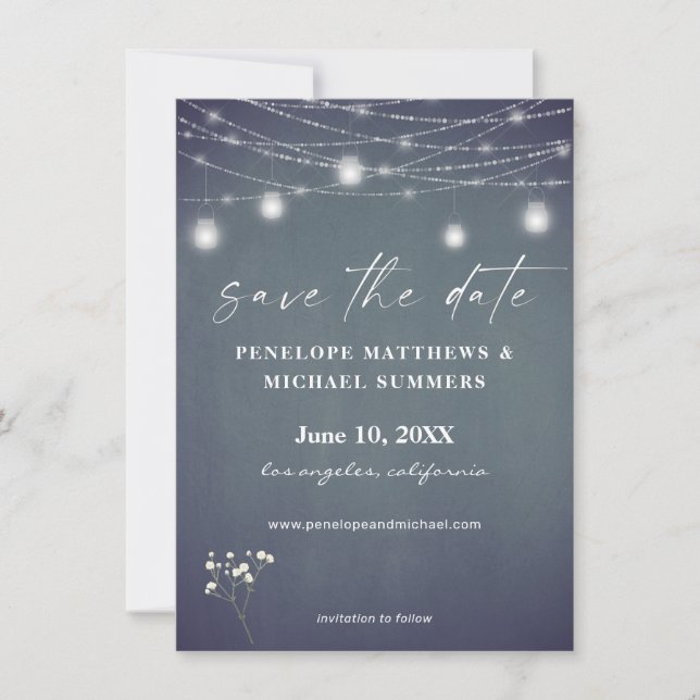 Gipskraut Blue Gray Chalkboard Save the Date (Vorderseite)