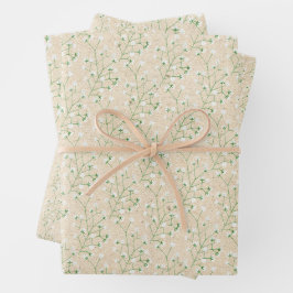 Gipskraut Blume Boho Chic Taufe Hochzeit Geschenkpapier Set