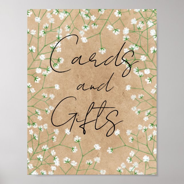 Gipskraut Blume Elegante Rustic Boho Hochzeit Poster (Vorne)