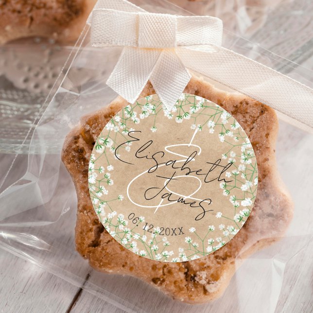 Gipskraut Blume Niedlich Boho Bauernhof Hochzeit Runder Aufkleber (Von Creator hochgeladen)