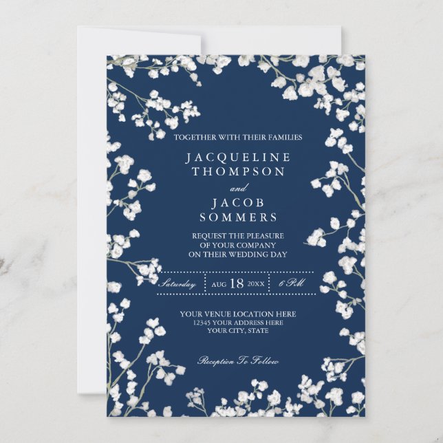 Gipskraut Blume Wreath Rustikale Landhochzeit Einladung (Vorderseite)