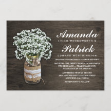 Gipskraut Burlap Mason Jar Wedding Einladungen