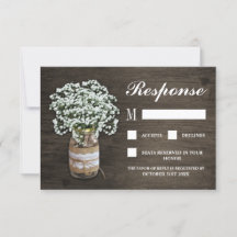 Gipskraut Burlap Mason Jar Wedding RSVP Cards