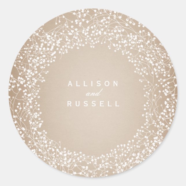 Gipskraut Cardstock Inspiriert Hochzeit Runder Aufkleber (Vorderseite)