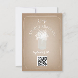 Gipskraut Cardstock Inspiriert Mason Jar QR Code RSVP Karte