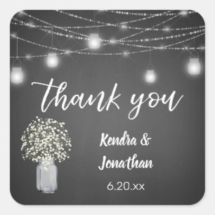 Gipskraut Chalkboard Grau & String Lights Danke Quadratischer Aufkleber