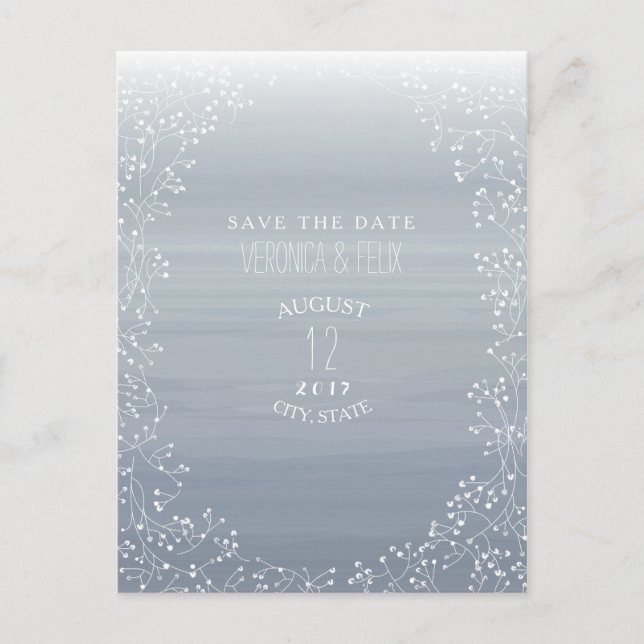 Gipskraut Chambray Wasserfarbe Save the Date Ankündigungspostkarte (Vorderseite)