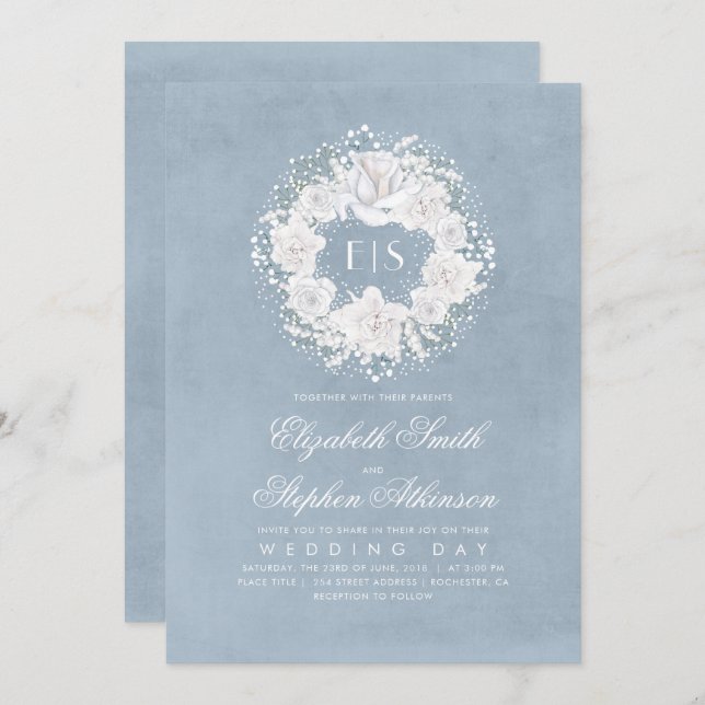 Gipskraut Dusty Blue Floral Wedding Einladung (Vorne/Hinten)