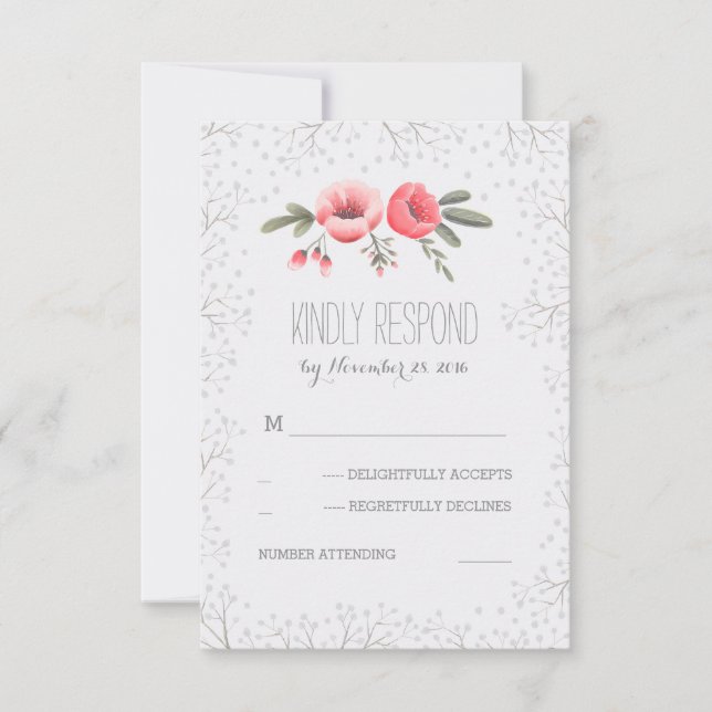 Gipskraut Floral Bouquet Wedding RSVP Cards Karte (Vorderseite)