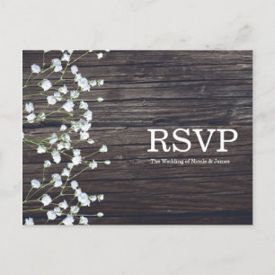 Gipskraut Floral & Dark Rustic Wood UAWG Einladungspostkarte