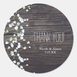 Gipskraut Floral & Dark Rustic Wood Wedding Runder Aufkleber