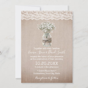 Gipskraut Floral Jar Rustic Burlap Wedding Einladung