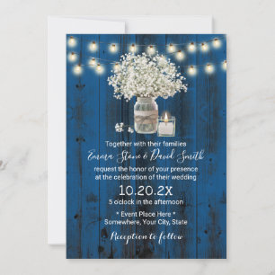 Gipskraut Floral Jar Rustic Navy Barn Hochzeit Einladung