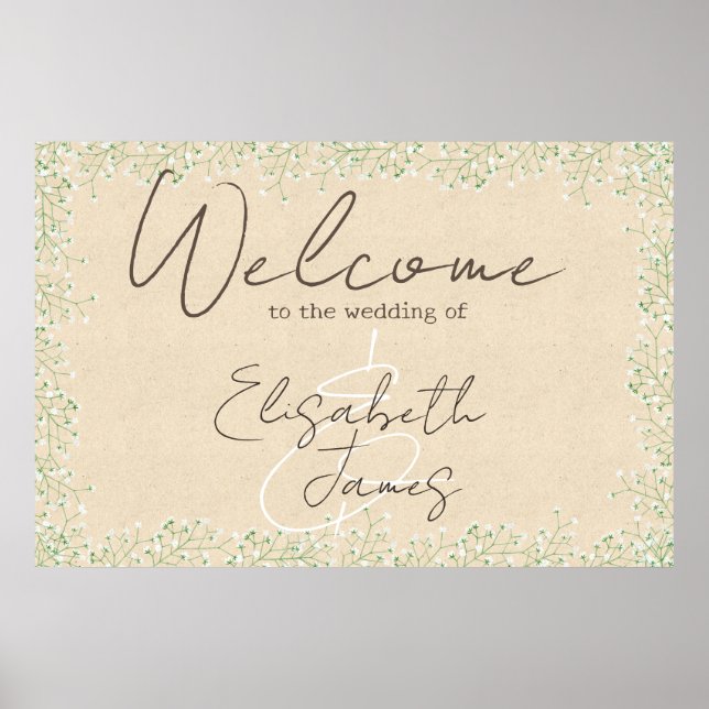 Gipskraut Floral Rustic & Boho Hochzeit Willkommen Poster (Vorne)