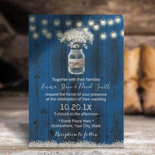 Gipskraut Floral Rustic Navy Barn Wood Hochzeit Einladung