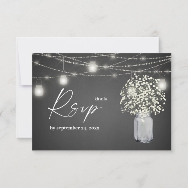 Gipskraut, G Chalk & String Lights mit Mahlzeiten RSVP Karte (Vorderseite)