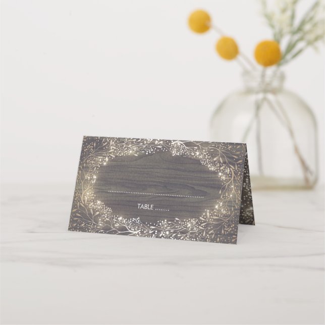 Gipskraut Gold Blume Wreath Rustikale Hochzeit Platzkarte (Vorderseite)