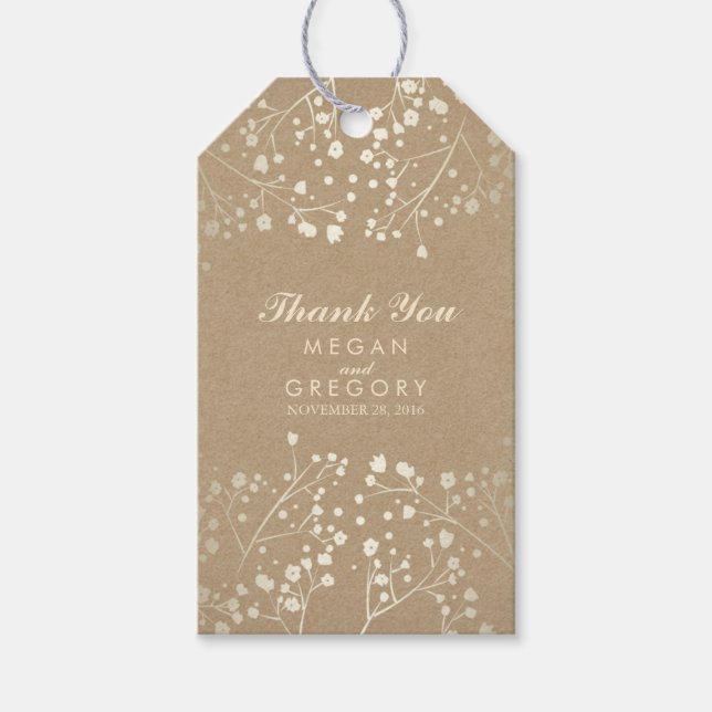 Gipskraut Gold Kraft Wedding Geschenkanhänger (Vorderseite)
