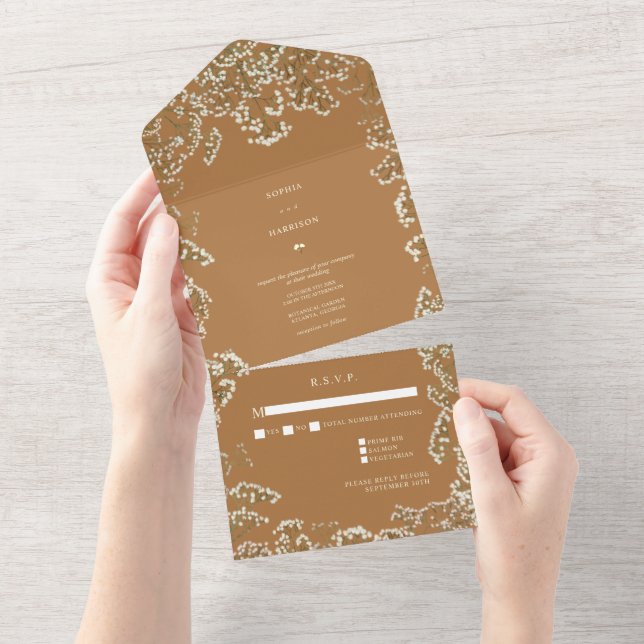 Gipskraut Goldenrod Wedding RSVP All In One Einladung (Abreißen)