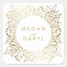 Gipskraut-Hochzeit mit Goldfolie Quadratischer Aufkleber