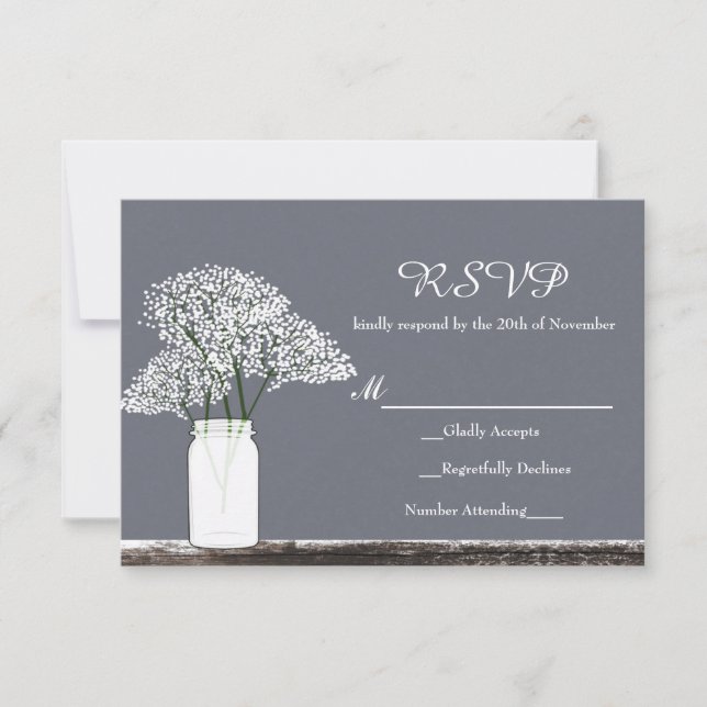 Gipskraut in Mason Jar Rustic Gray RSVP Card (Vorderseite)