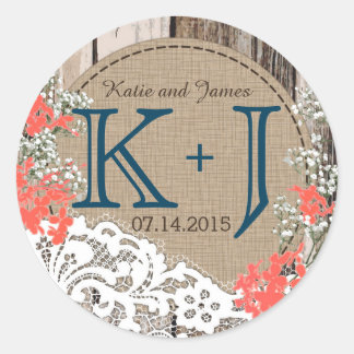 Gipskraut Lace Rustic Monogram Wedding Label Runder Aufkleber