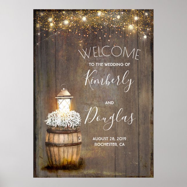 Gipskraut Lantern Rustikale Hochzeit Begrüßungszei Poster (Vorne)