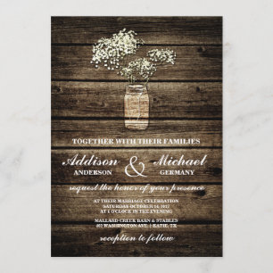 Gipskraut Mason Jar Barn Wood Wedding Einladung