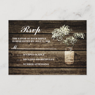 Gipskraut Mason Jar Barn Wood Wedding RSVP Karte