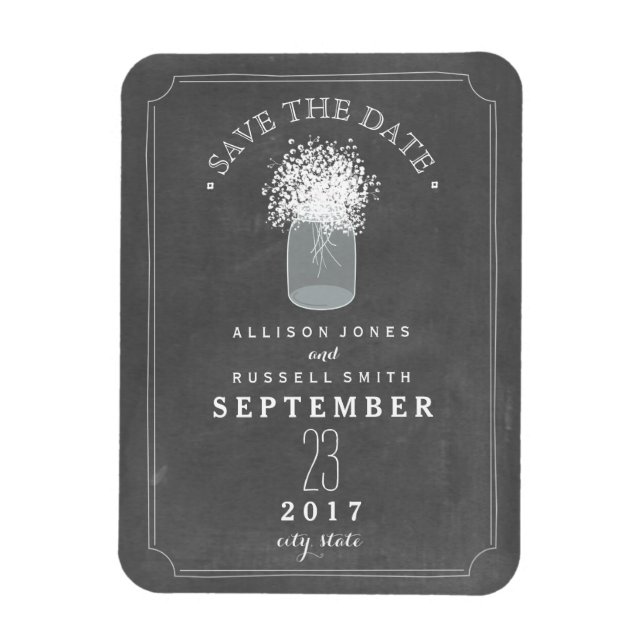 Gipskraut Mason Jar Chalkboard Save the Date Magnet (Vertikal)