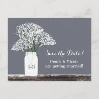 Gipskraut Mason Jar Rett Datum Grau Postkarte