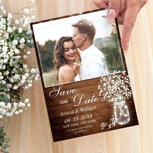 Gipskraut Mason Jar Rustic Foto Wedding Save The Date (Von Creator hochgeladen)