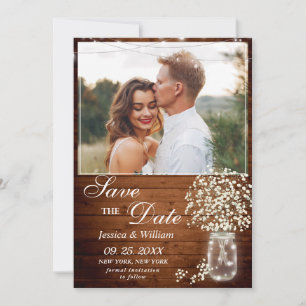 Gipskraut Mason Jar Rustic Foto Wedding Save The Date
