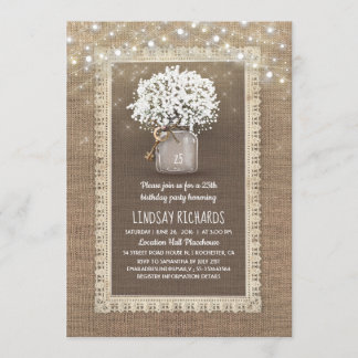 Gipskraut Mason Jar Rustic Lace Geburtstagsparty Einladung