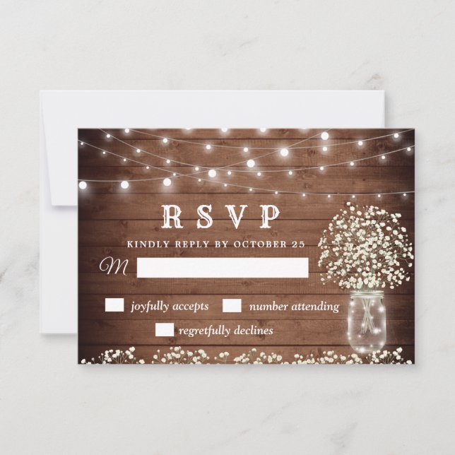 Gipskraut Mason Jar Rustic RSVP Card (Vorderseite)