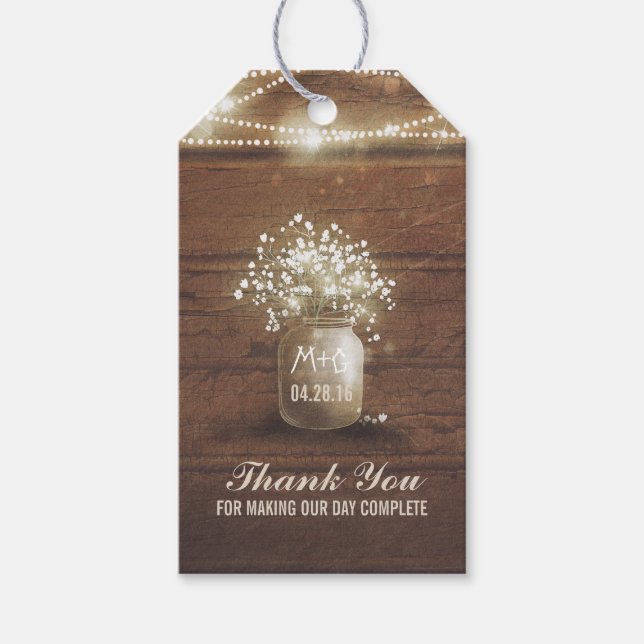 Gipskraut Mason Jar Rustic Wedding Geschenkanhänger (Vorderseite)