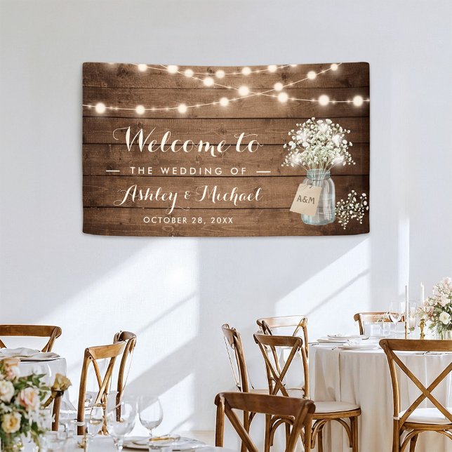 Gipskraut Mason Jar String Lights Hochzeit Banner (Von Creator hochgeladen)