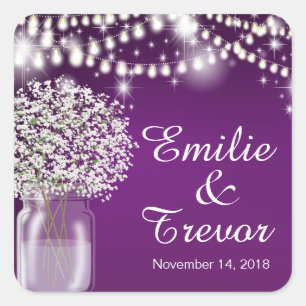 Gipskraut Mason Jar String Lights lila Quadratischer Aufkleber