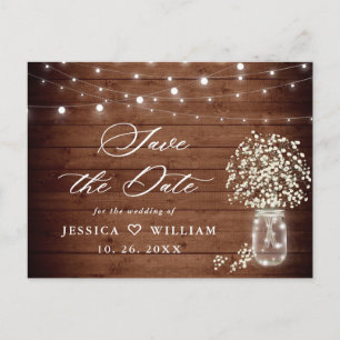 Gipskraut Mason Jar Wedding Save the Date Postkarte