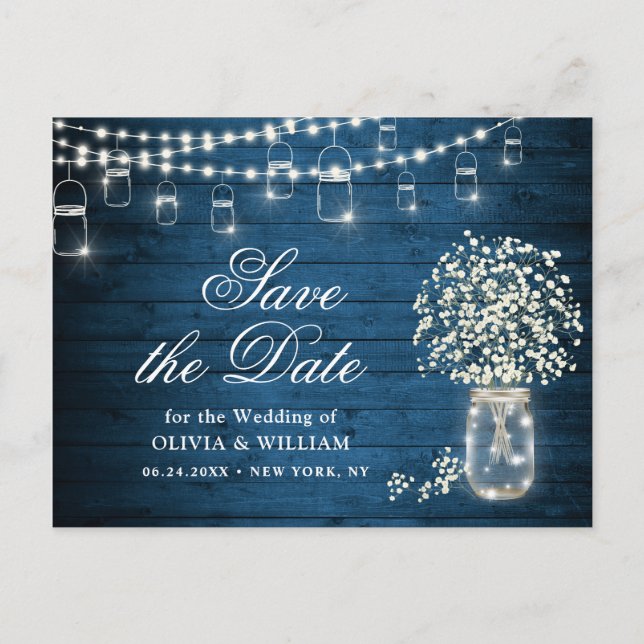 Gipskraut Mason Jar Wedding Save the Date Postkarte (Vorderseite)