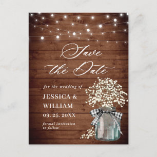 Gipskraut Mason Jar Wedding Save the Date Postkarte
