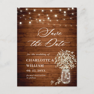 Gipskraut Mason Jar Wedding Save the Date Postkarte