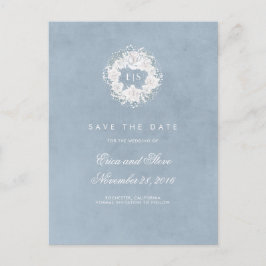 Gipskraut Monogram Dusty Blue Save the Date Ankündigungspostkarte