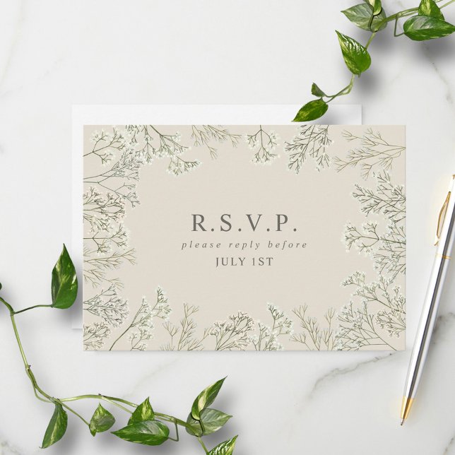 Gipskraut Monogram Wedding RSVP Begleitkarte (Von Creator hochgeladen)