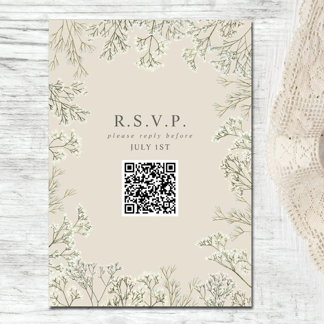 Gipskraut Monogram Wedding RSVP QR Begleitkarte (Von Creator hochgeladen)