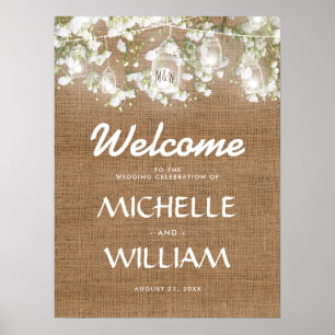 Gipskraut Rustic Burlap Wedding Willkommen Poster
