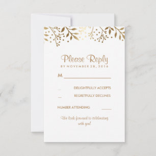 Gipskraut Rustic Gold White Wedding RSVP Karten