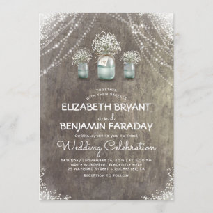 Gipskraut Rustic String Lights Barn Wedding Einladung