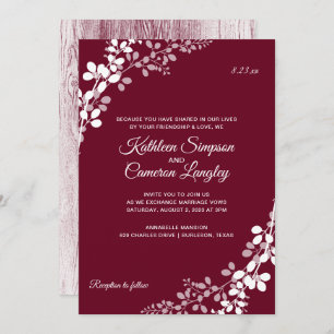 Gipskraut Rustic Wood Wedding   Marsala Einladung