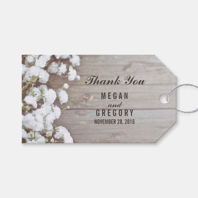 Gipskraut Rustikale Hochzeit Geschenkanhänger (Vorderseite (Horizontal))
